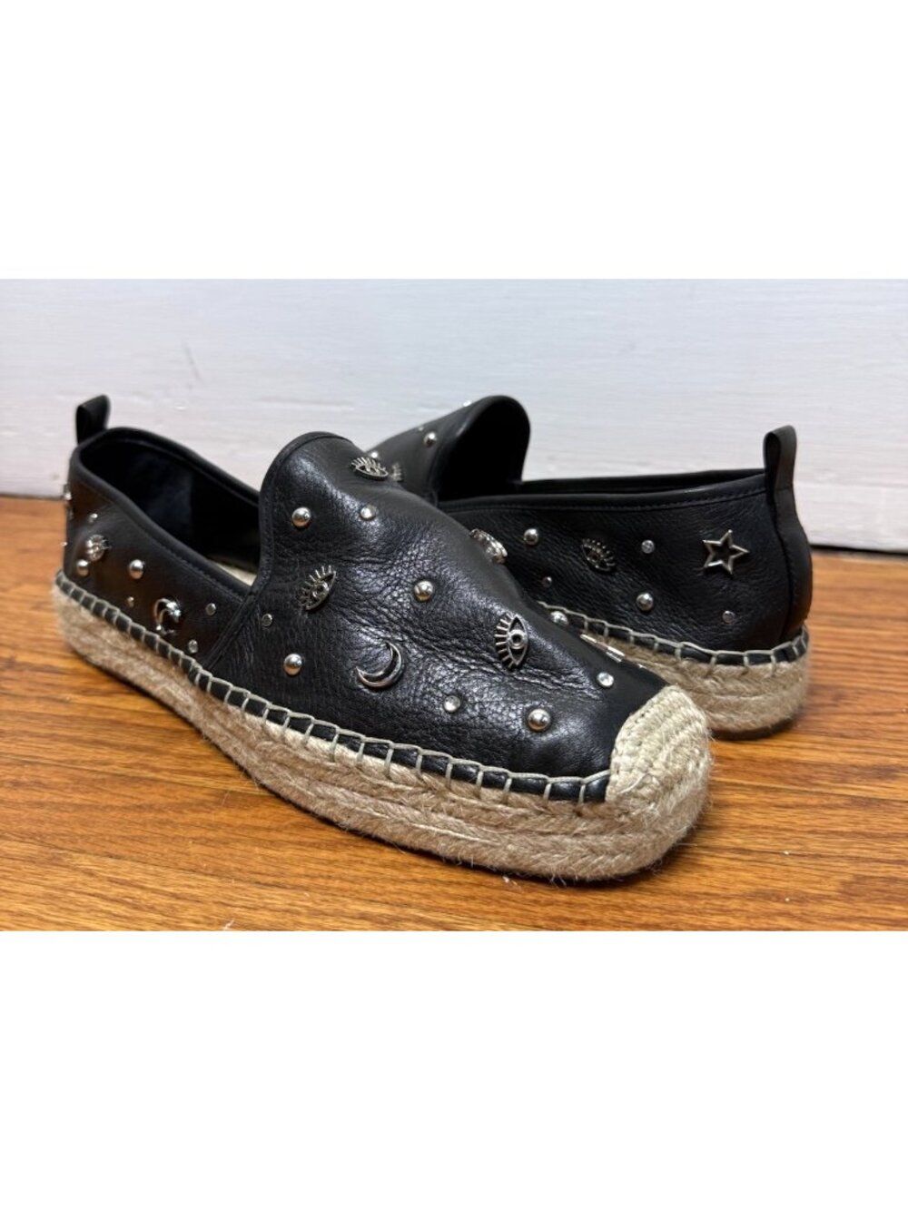 Rebecca Minkoff Espadrille Platform Shoes Loafers Celestial Grommet Leather 10.5